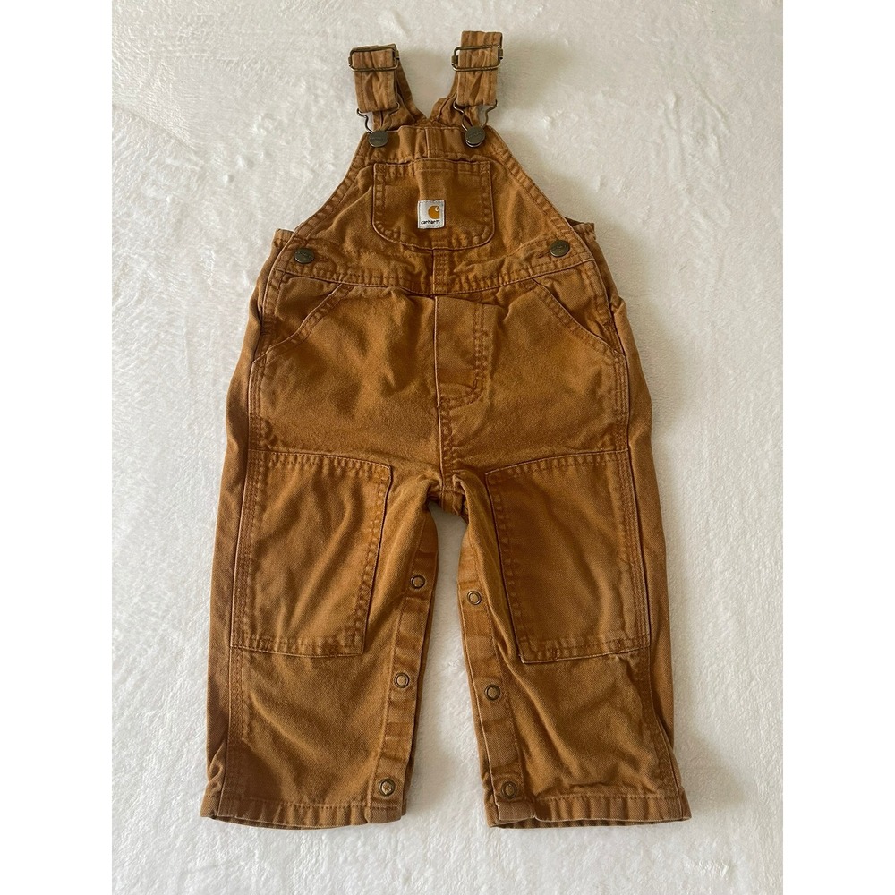 Carhartt Kids Brown Duck Canvas Bib Overalls CM8609 12M Leg Snaps Workwear